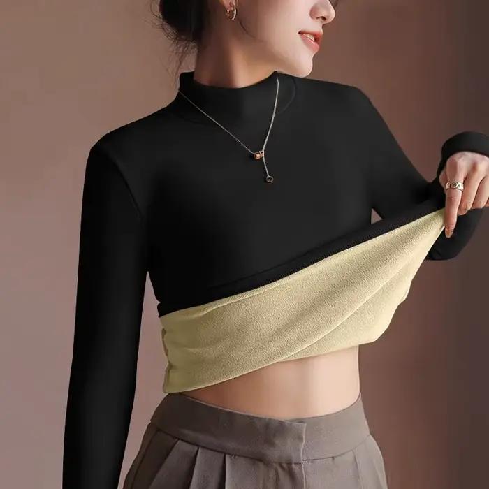 Pull femme automne hiver rétro avec doublure en velours épaissi vêtements intérieurs