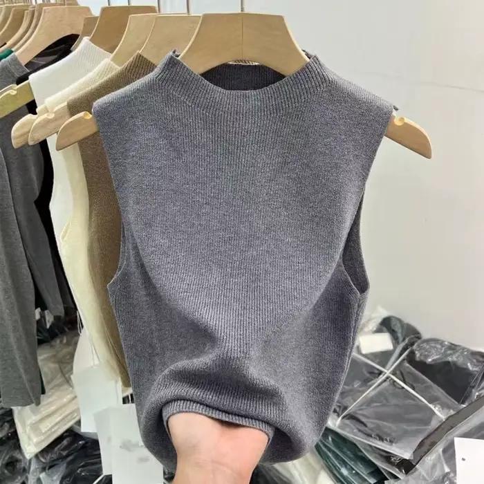 T-shirt col roulé en polyester pour femme, haut sans manches, élégant et confortable pour toutes les occasions printemps été