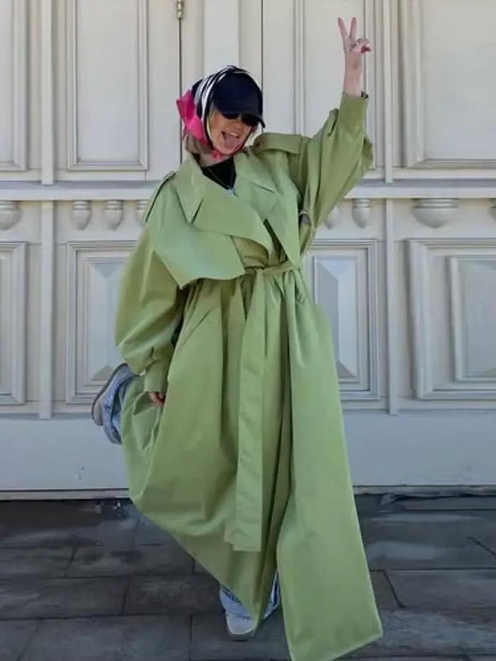 Veste coupe-vent décontractée verte ample pour femme