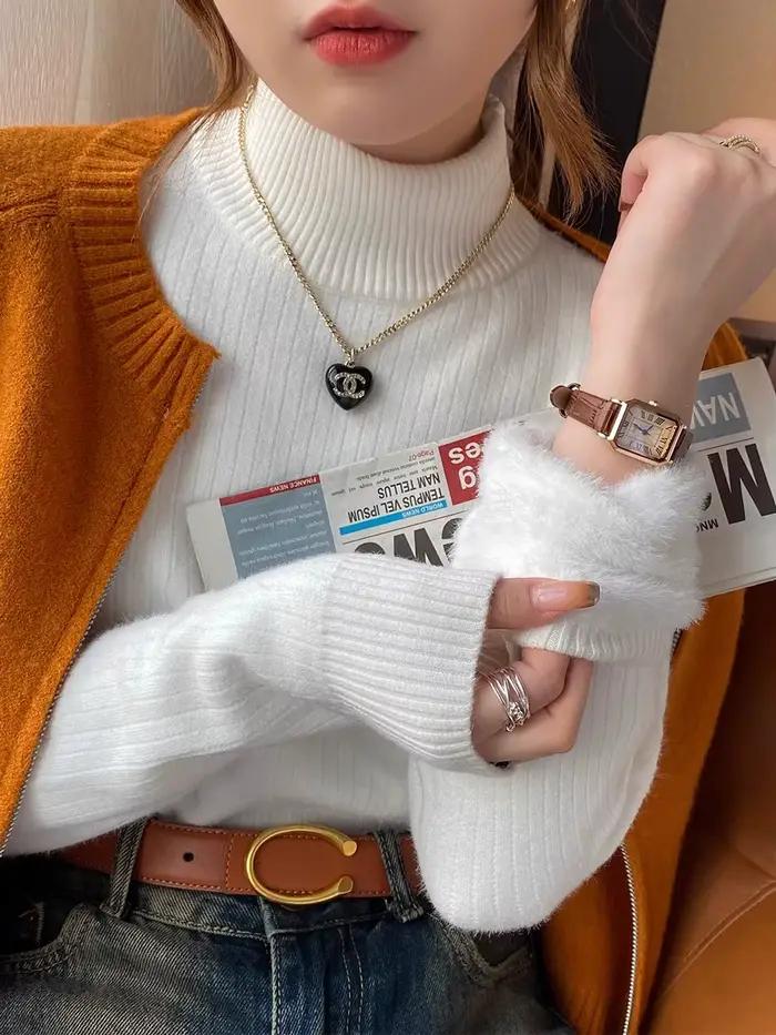 Pull slim à col roulé pour femme