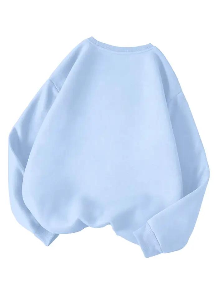 Sweat-shirt bleu clair surdimensionné pour femmes style décontracté hiver polyester coton confortable ajustement lâche