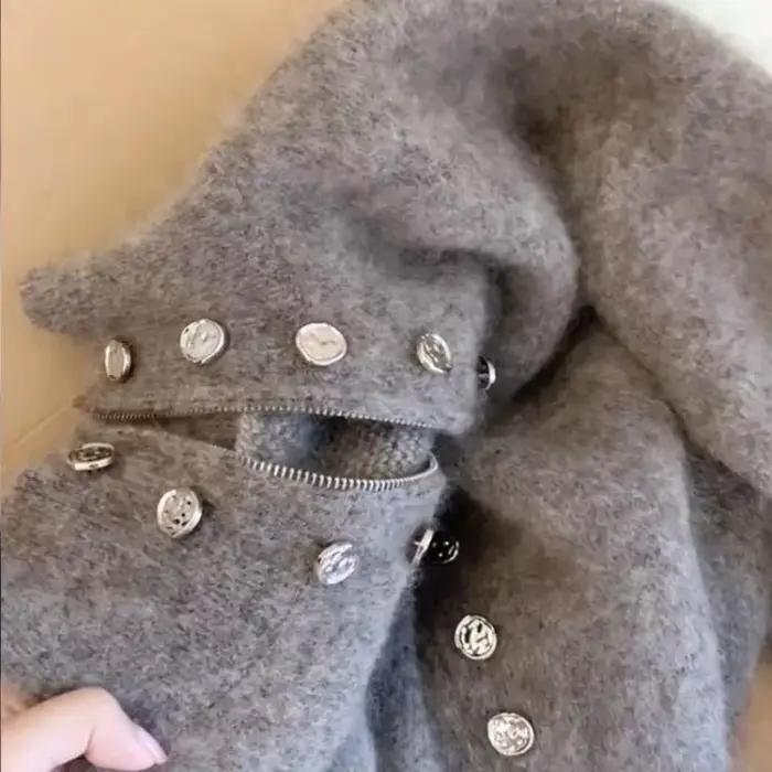 Cardigan moelleux pour femmes avec col rabattu, coupe ample, design décontracté, fermeture éclair, polyester et coton, pour automne hiver occasions multiples