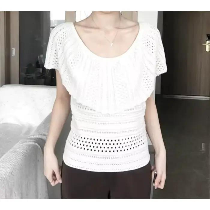Pull en maille ajourée blanc français pour femme