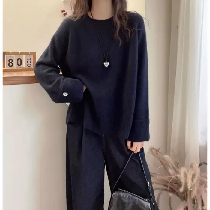 Pull à col rond épais avec poignets français pour femme