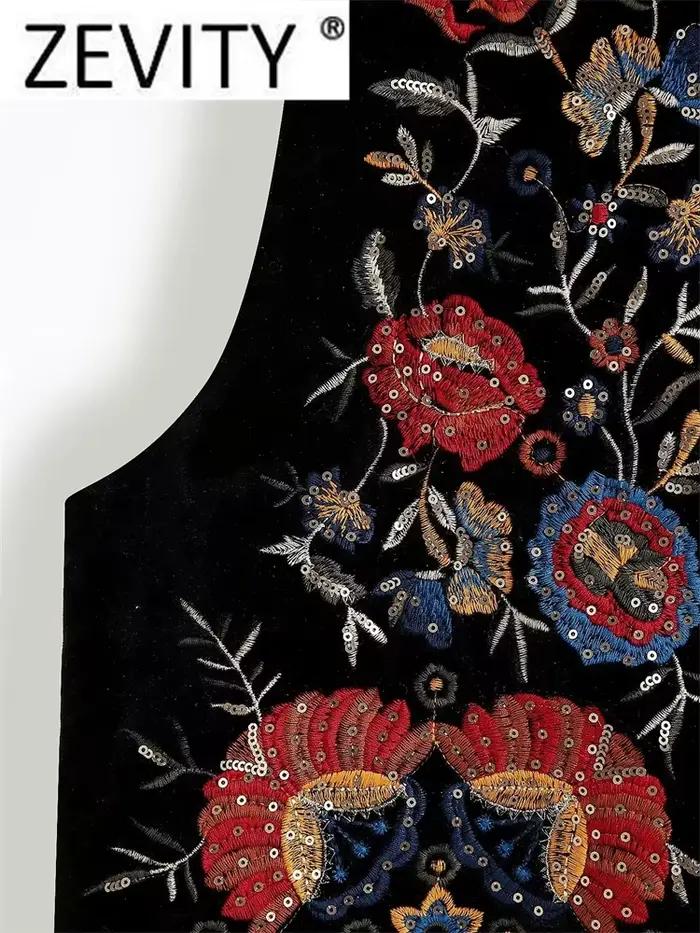 Gilet en velours brodé de fleurs et paillettes pour femmes, style rétro vintage, polyvalent pour toutes les saisons et occasions spéciales