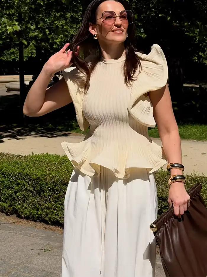 Blouse pull femme en maille côtelée
