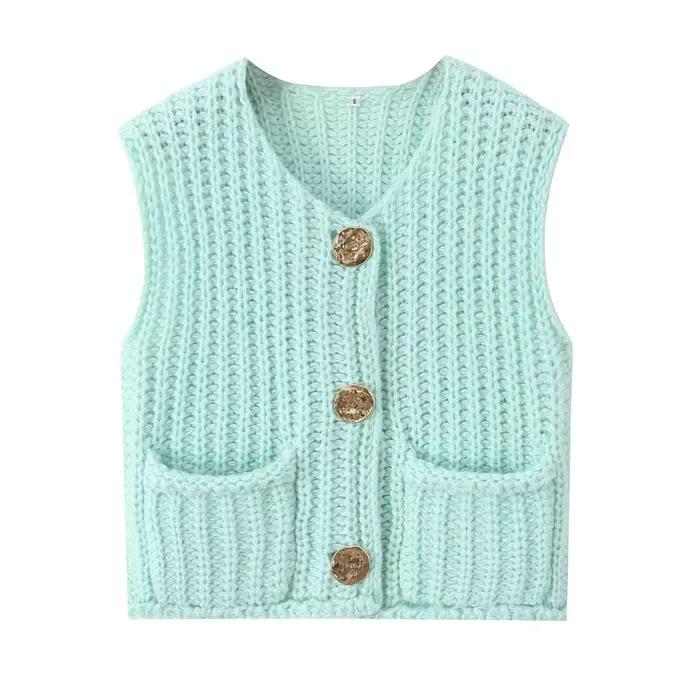 Gilet court tricoté 2026 – Nouvelle collection mode féminine transfrontalière 8014 – Couleur unie