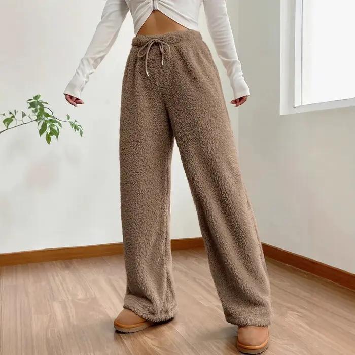 Pull femme nouveau automne et hiver couleur unie mode peluche pantalons décontractés ample confortable