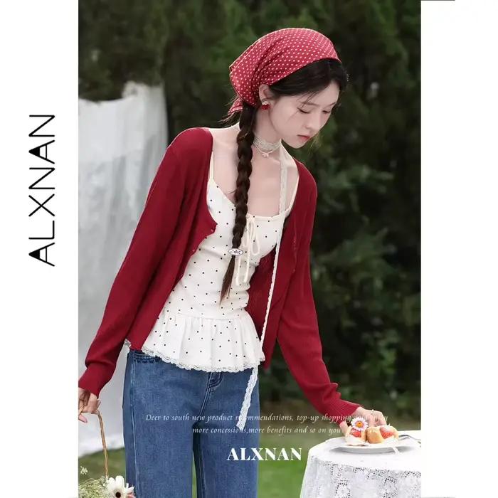 ALXNAN – Cardigan rouge à manches longues pour femmes