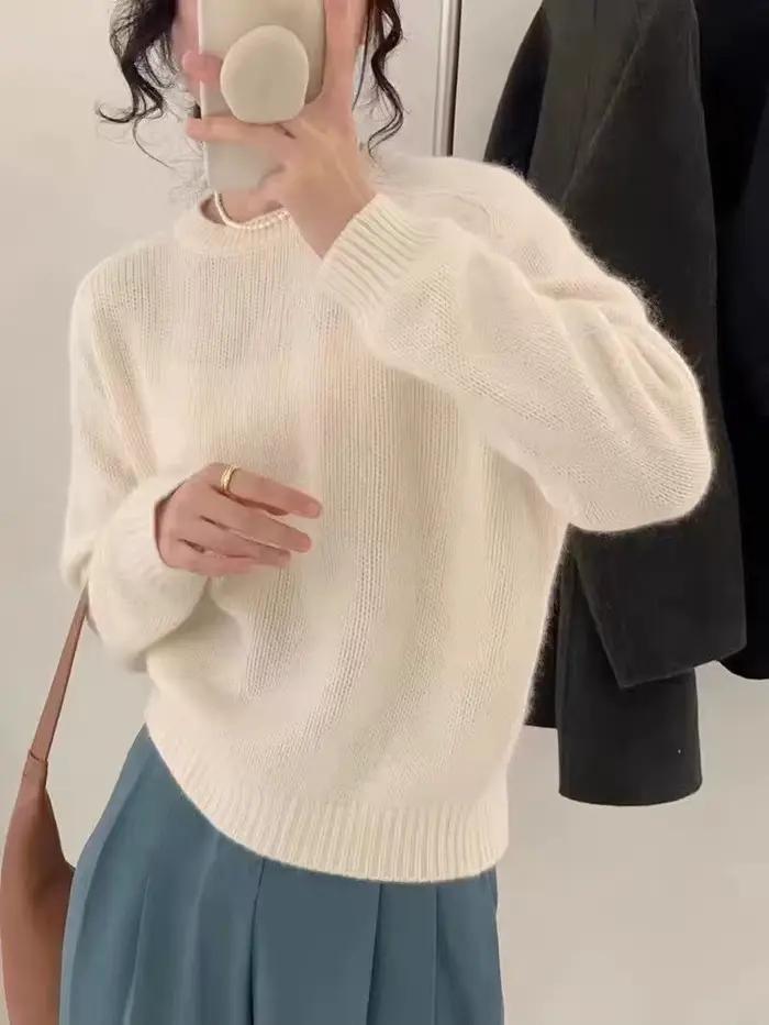 Pull ample décontracté en laine pour femme