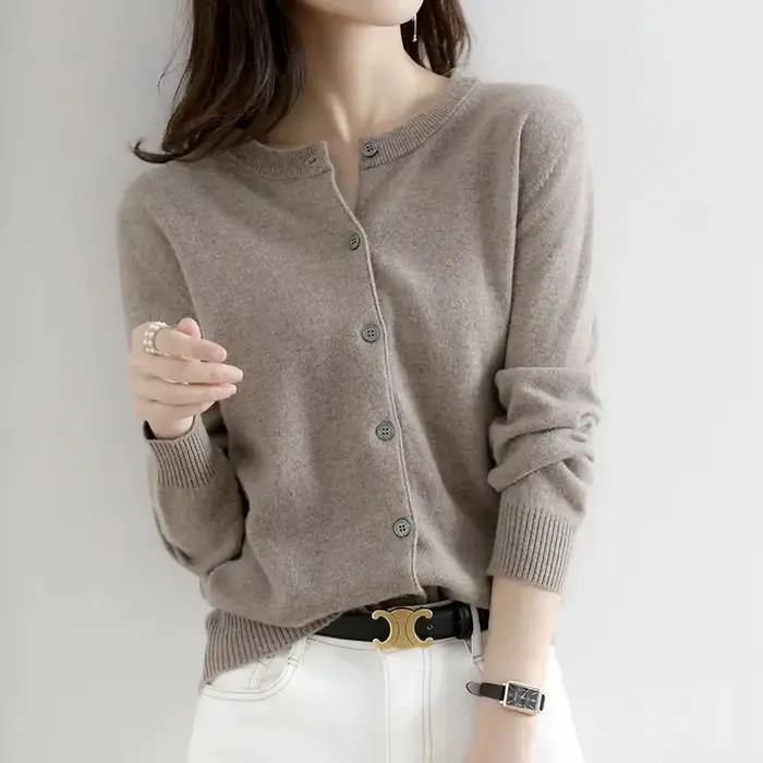 Pull en acrylique coton ample décontracté avec boutonnage simple pour femmes, élégant, vintage, pour automne et hiver