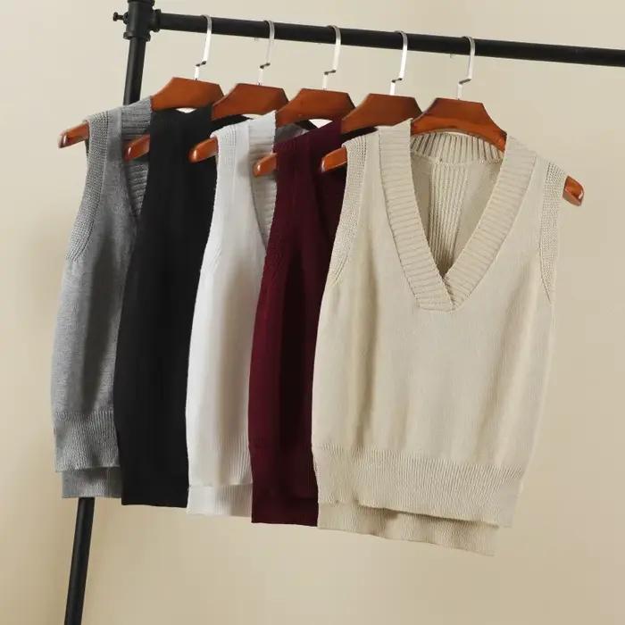Pull sans manches femme vetement tops sweats laine à tricoter vestes gilet oversize sweater women korean style clothes