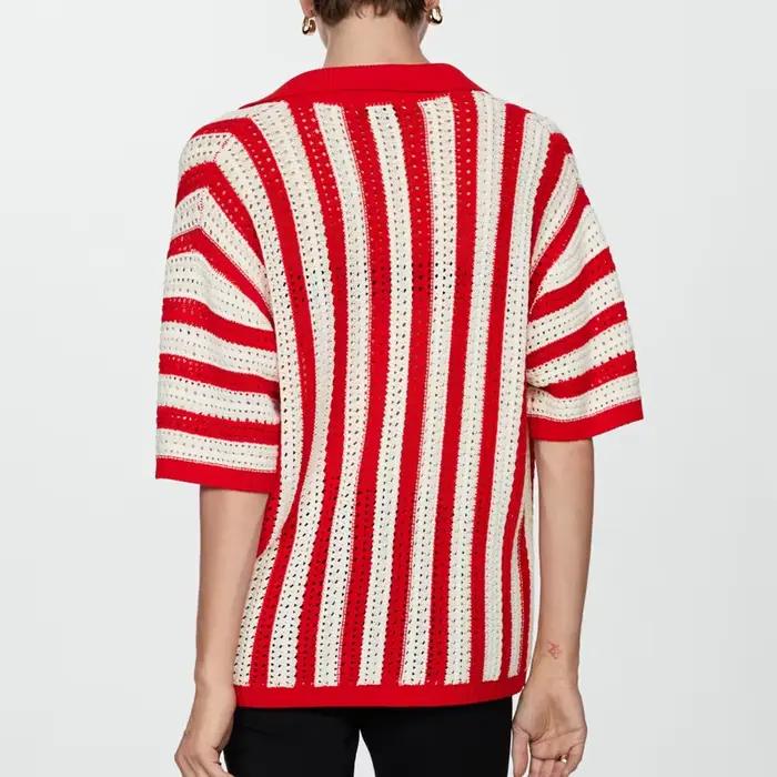 Cardigan à revers rayé pour femmes