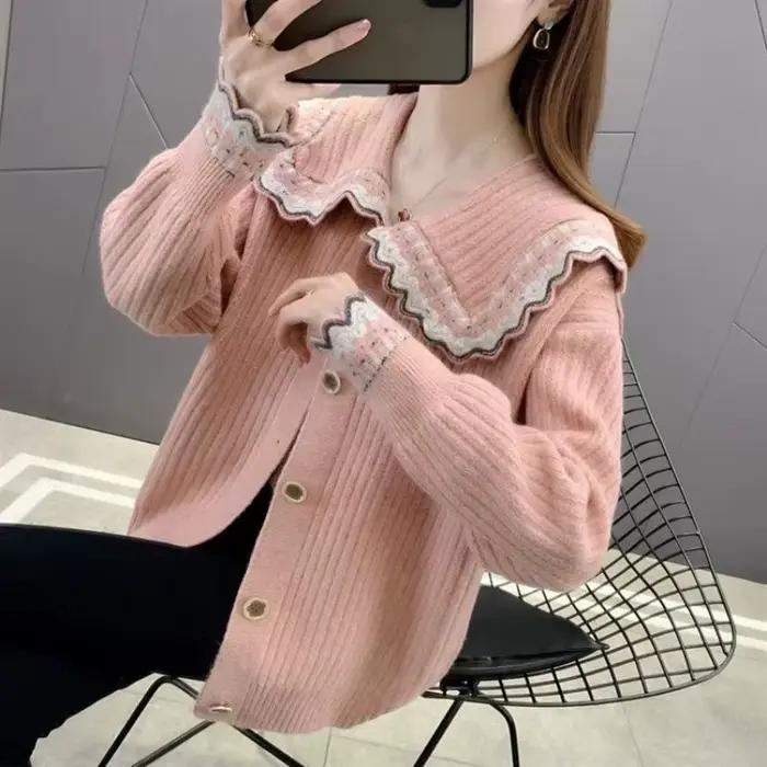 Cardigan Femme Élégant Style Coréen Mode Automne Hiver Coupe Ample Décontracté Rouge Occasions Spéciales
