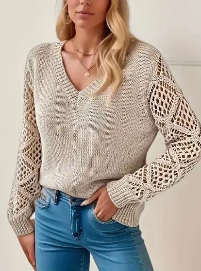 Pull ajouré à manches longues pour femmes