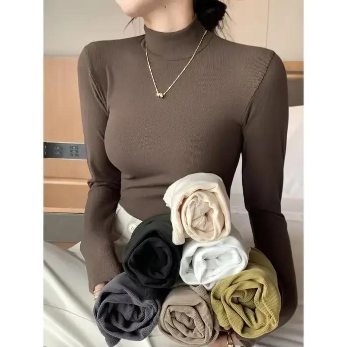 2025 nouveau tricoté demi-col roulé pulls femmes bas chemises pull