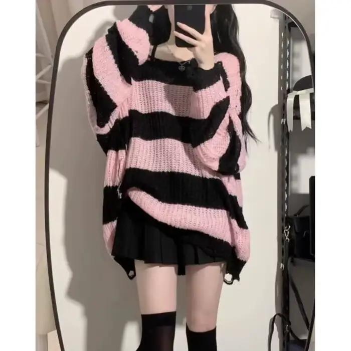 Printemps automne nouveau noir rose pull femmes
