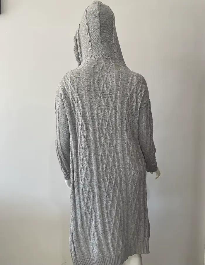 Cardigan à Capuche Tressé et Long pour Femme