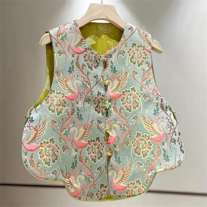 Gilet Femme Brodé Joker Chinois Style Décontracté Veste d'Été Occasionnels et Formels