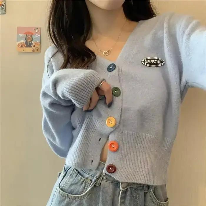 Cardigan Kawaii RankSweet Femme Style Bureau Dame Design Coloré Occasionnels Automne Hiver
