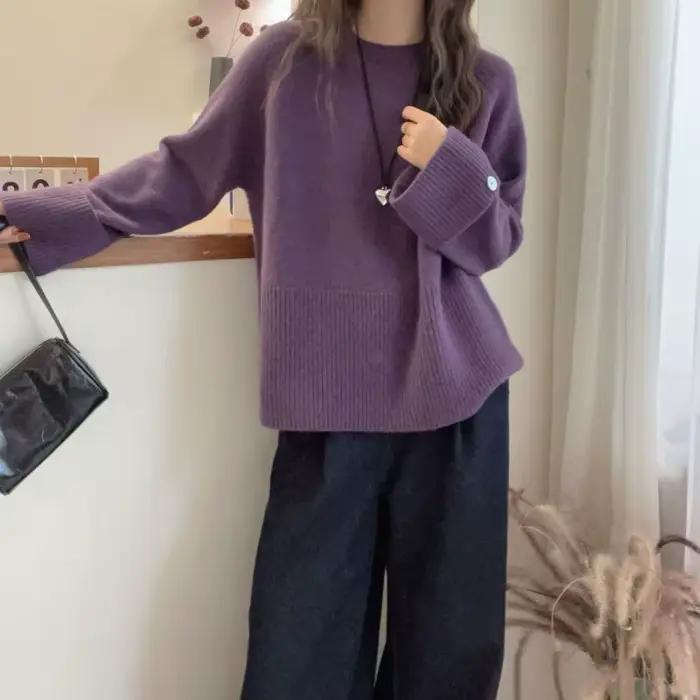 Pull à col rond épais avec poignets français pour femme