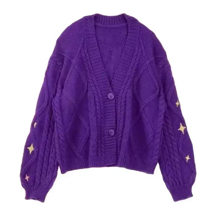 Cardigan d'amant avec broderie d'étoiles coeur rose confortable tricot doux TS