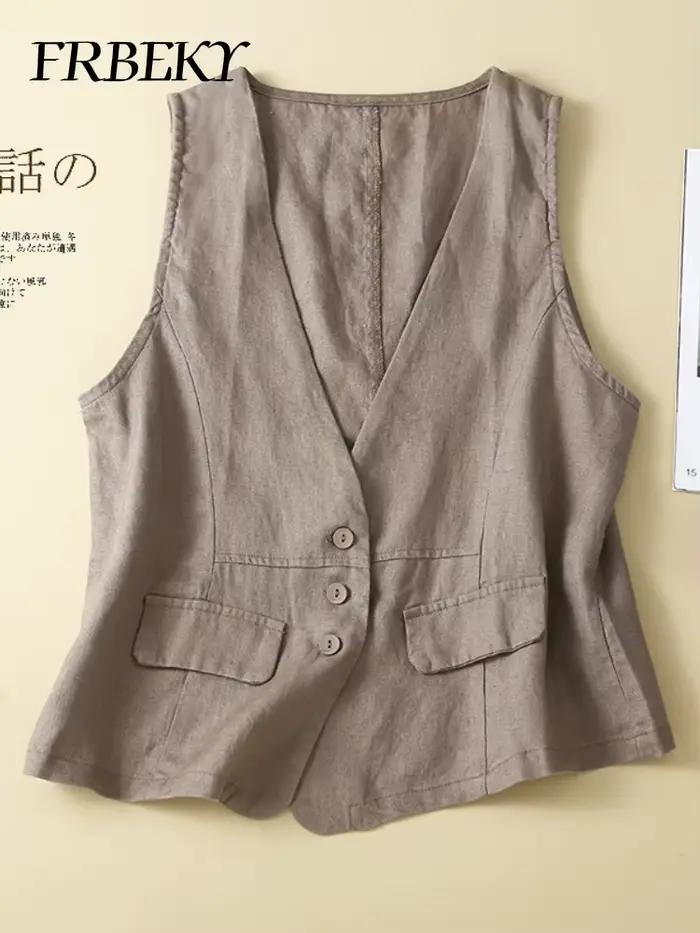 Glafor-Veste en Coton et Lin pour Femme