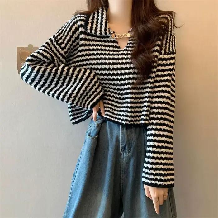 Chandails tricotés courts pour femmes suéteres jeunes De Mujer Style japonais pull attrayant automne basique solide