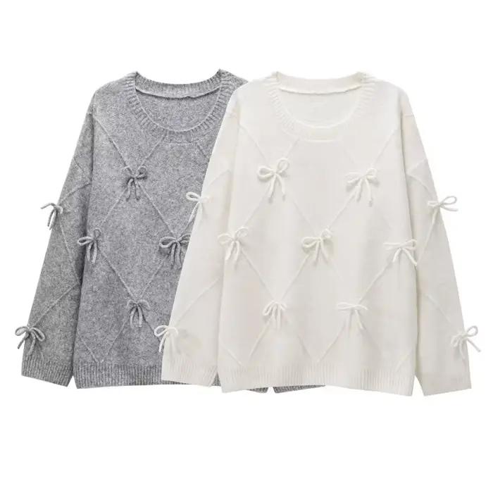 Pull Prairie Chic décontracté en polyester pour femmes, coupe ample, années 2000, automne hiver