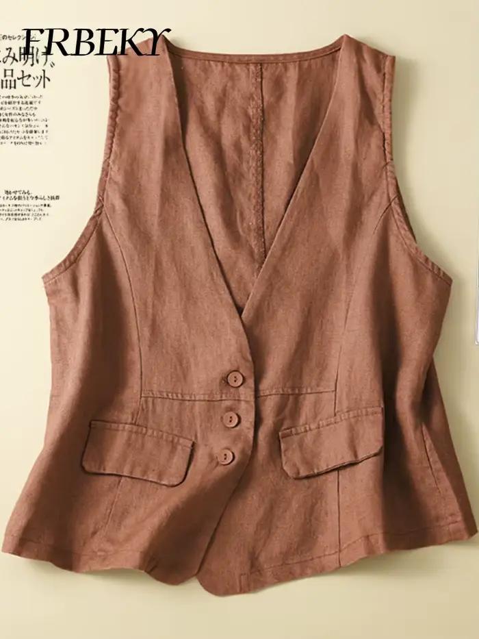 Glafor-Veste en Coton et Lin pour Femme