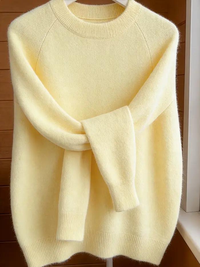 Pull à col rond bleu ciel pour femmes, décontracté et confortable, idéal pour l'automne et l'hiver, minimaliste et polyvalent
