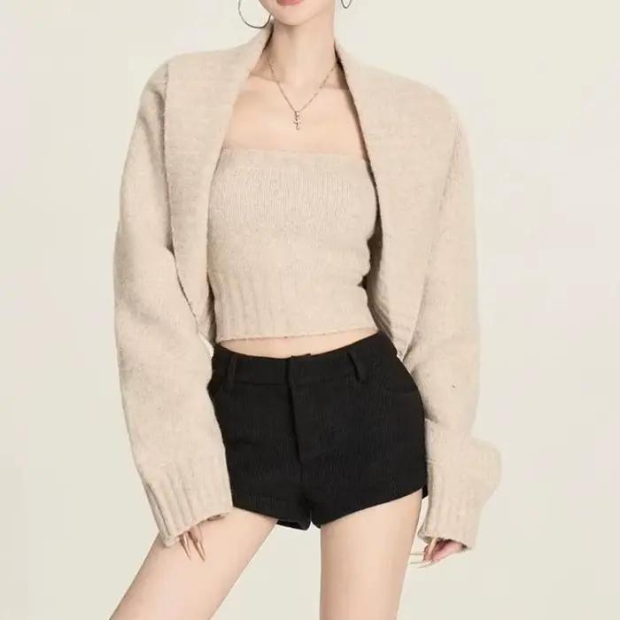 2025 rétro revers châle pull veste bustier tubulaire femmes automne et hiver tricoté