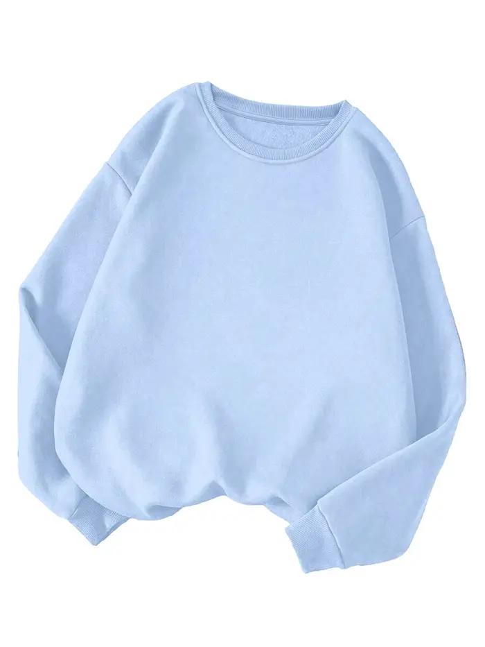 Sweat-shirt bleu clair surdimensionné pour femmes style décontracté hiver polyester coton confortable ajustement lâche