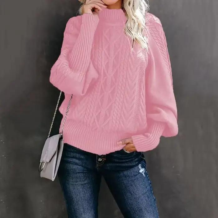 2025 hiver nouveau mi cou pull femmes lâche à manches longues tricoté chandails femme confortable décontracté couleur unie hauts pullover