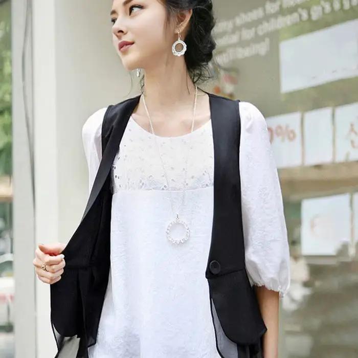 Gilet Cardigan élégant en maille à volants pour femme, manteau de costume ajusté avec fermeture à bouton unique, couleur unie
