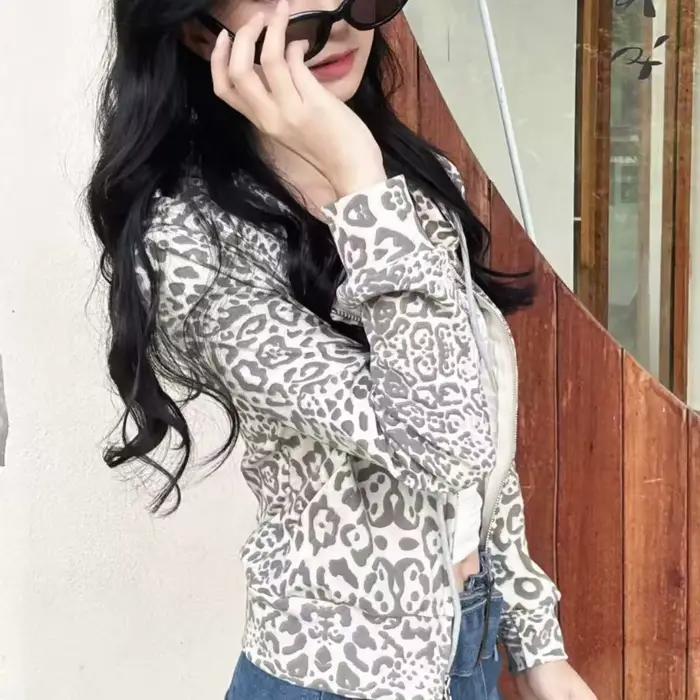 Cardigan à capuche imprimé léopard pour femme – T-shirt décontracté et tendance pour le printemps et l'automne