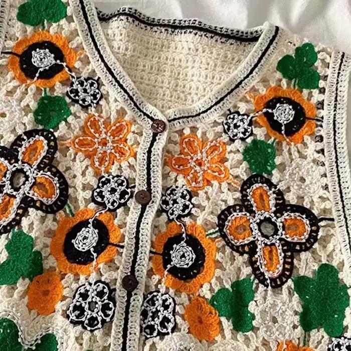 Vest Cardigan Ethnique Perlé Broderie Floral Sans Manches Pour Femmes Occasions Spéciales Détente Chaleur Élégance Comfortable