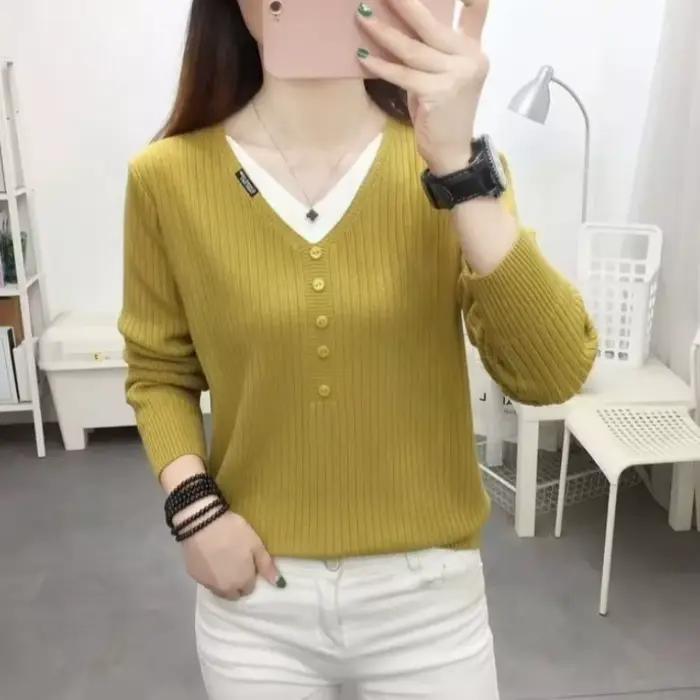 Pull en tricot ample col en V style Y2K pour femmes automne hiver sorties nocturnes travail confortable