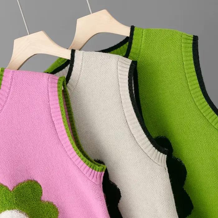 Pull tricoté à fleurs vintage sans manches pour femmes, doux et élégant à offrir pour les occasions spéciales automne-hiver