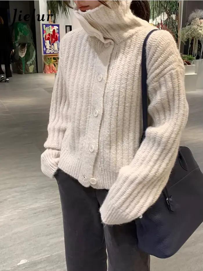 Cardigan Jielur Décontracté Élégant pour Femmes Occasions Spéciales Hiver Automne Blanc Gris Camel Noir