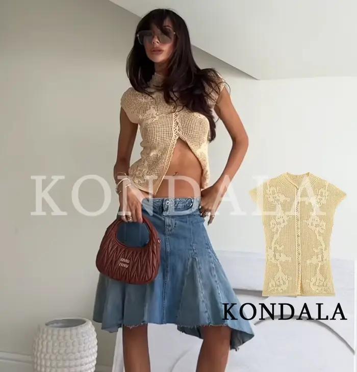 KONDALA Gilet Élégant en Maille Creuse pour Femme