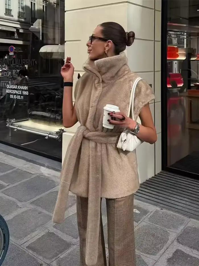Manteaux en fausse fourrure sans manches pour femmes