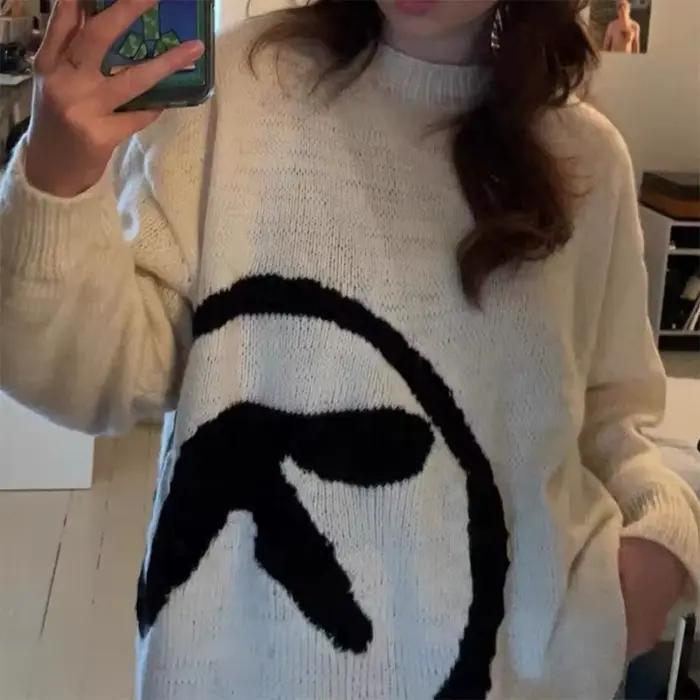 Pull en polyester et coton Aphex style rétro y2k pour homme décontracté automne hiver graphique vintage
