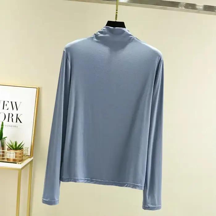 T-shirt à manches longues pour femme col roulé en modal basique pour automne polyvalent ajusté et confortable