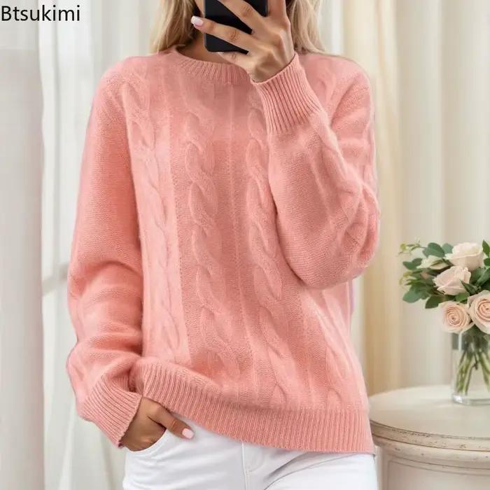Nouveau Pull Tricoté Jacquard Uni pour Femme Automne Hiver 2026