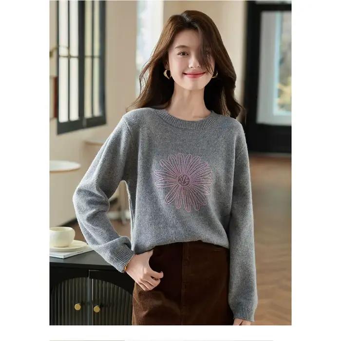 Pull gris pour femmes, automne et hiver