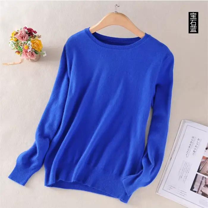 Pull en cachemire coton mélangé classique col rond pour femmes automne hiver occasionnels spéciaux