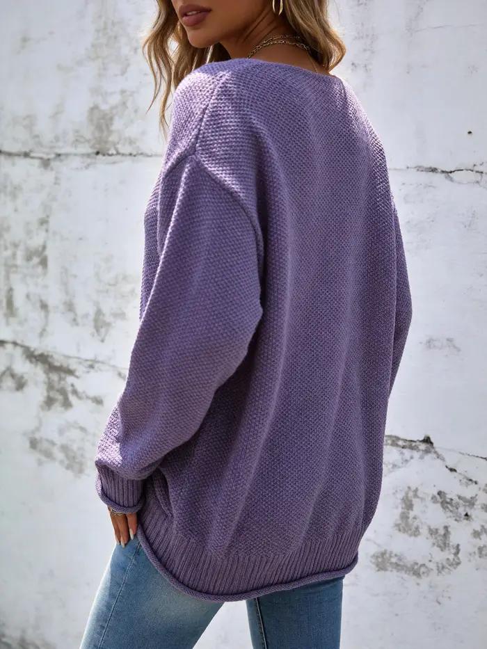 Pull à col en V pour femmes grandes tailles avec boutons colorés