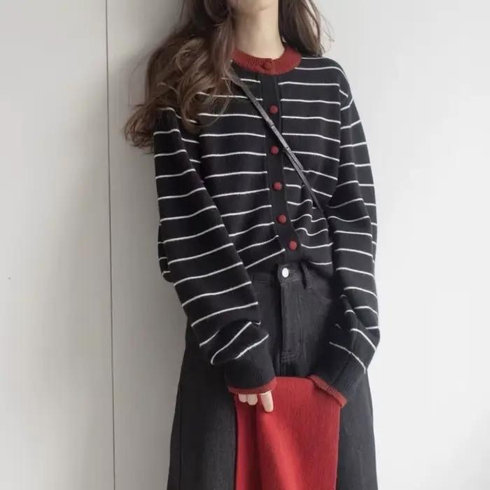 Grand pull paresseux rayé tricoté pour femmes