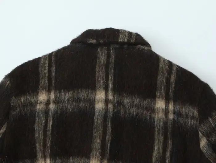 Manteau en peluche à carreaux brun pour femmes veste d'automne à col rabattu simple boutonnage vêtements d'extérieur streetwear vintage veste à manches longues occassions printemps automne